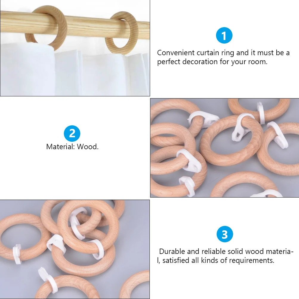 

5Pcs Wood Curtain Rings Round Heavy-Duty Smooth Finish for Shower Or Living Room Hanging Drapery Buckle Rings Natural Decor