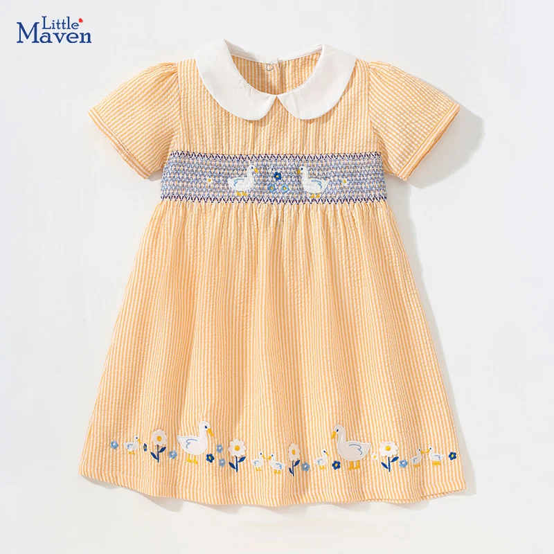 Little maven Summer Cute Baby Girls Clothes Animal Duck Embroidery Kids Girl Party Princess Dresses Children\'s Clothing Vestidos