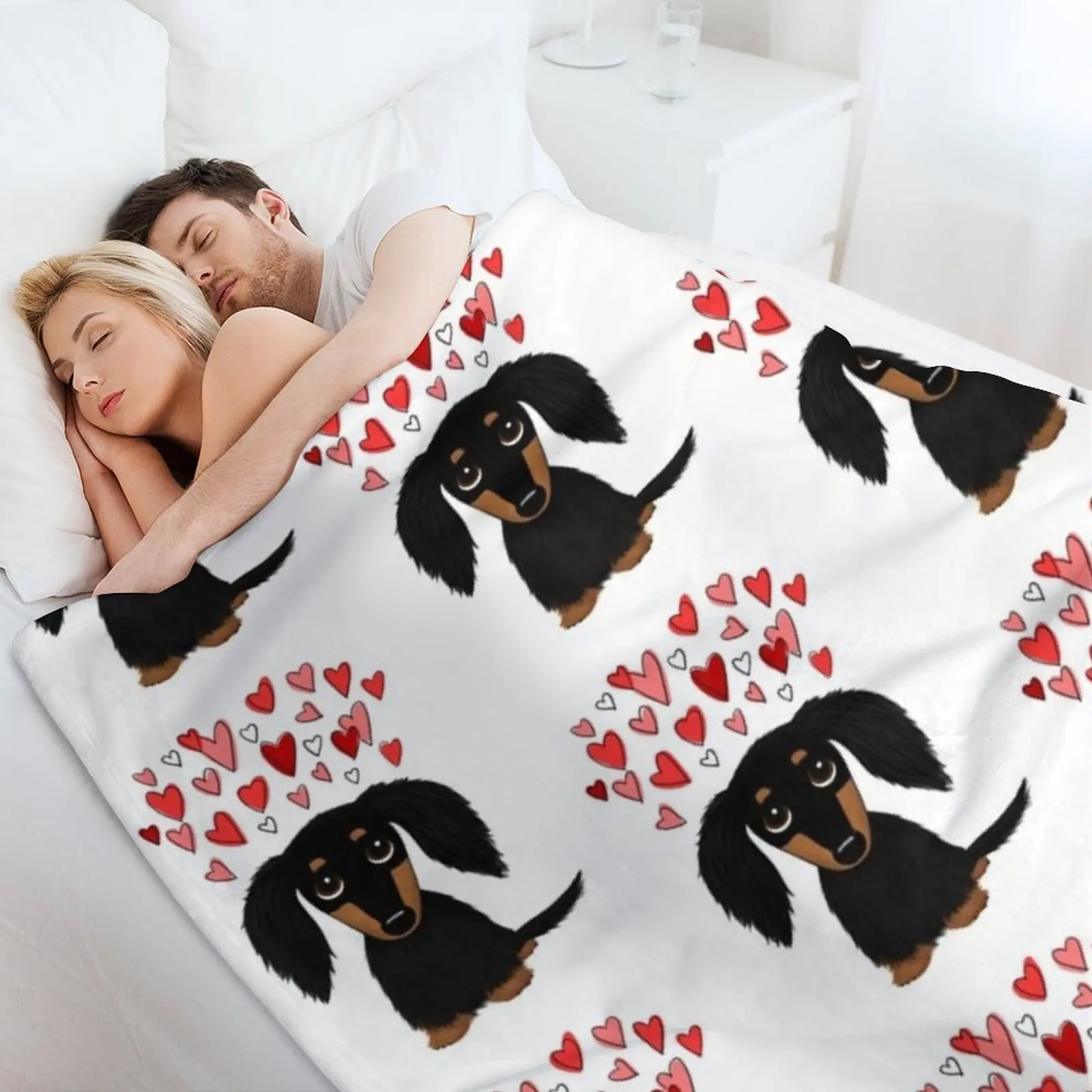 بطانية ألماني طويلة الشعر باللونين الأسود والأسمر مع بطانية رمي قطبية كبيرة تغطي السرير بطانيات عتيقة #4