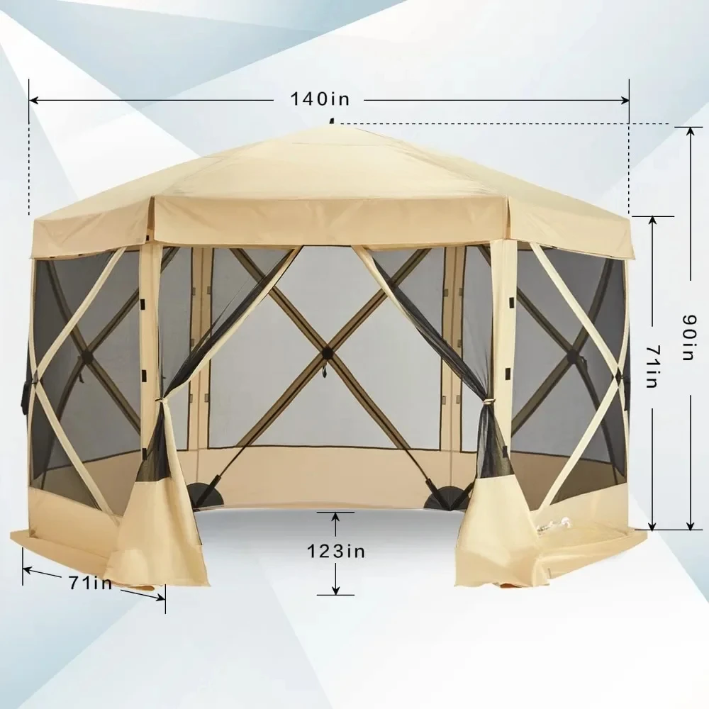 Tenda de acampamento ao ar livre com tela portátil para casa, gazebo pop up com bolsa de transporte (12x12)