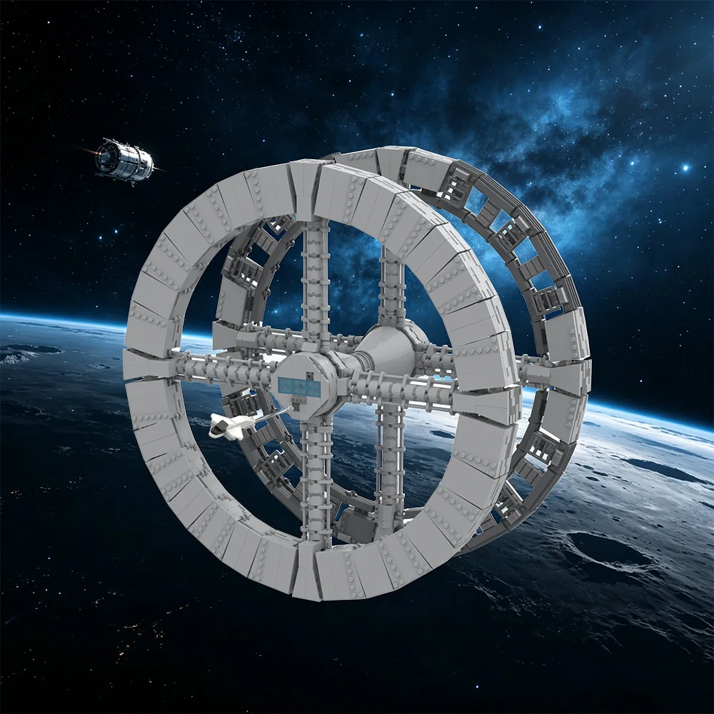 MOC 2001 Space Odyssey Space Station V Building Blocks Kit Space Station Orbit Detailed Double-Wheel Design Brick Toy Adult Gift