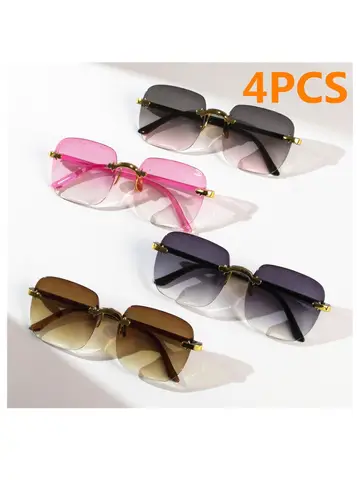 4PCS Square Rimless Sunglasses Women Luxury Brand Designer Summer Red Glasses Fashion Sun glasses For Men Shades Oculos