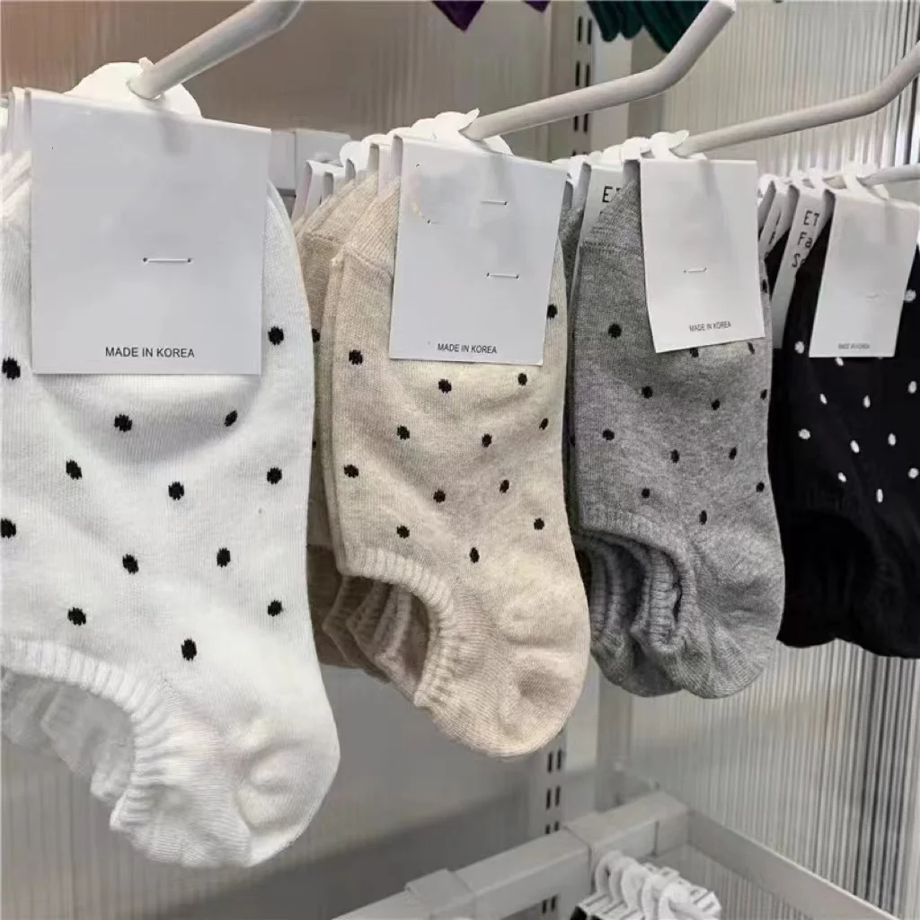 

4pairs Black White Polka Dot SocksSpotted Short Sock Pure Cotton Ankle Stocking Spring Summer Retro Girls Sox Hosiery Japanese