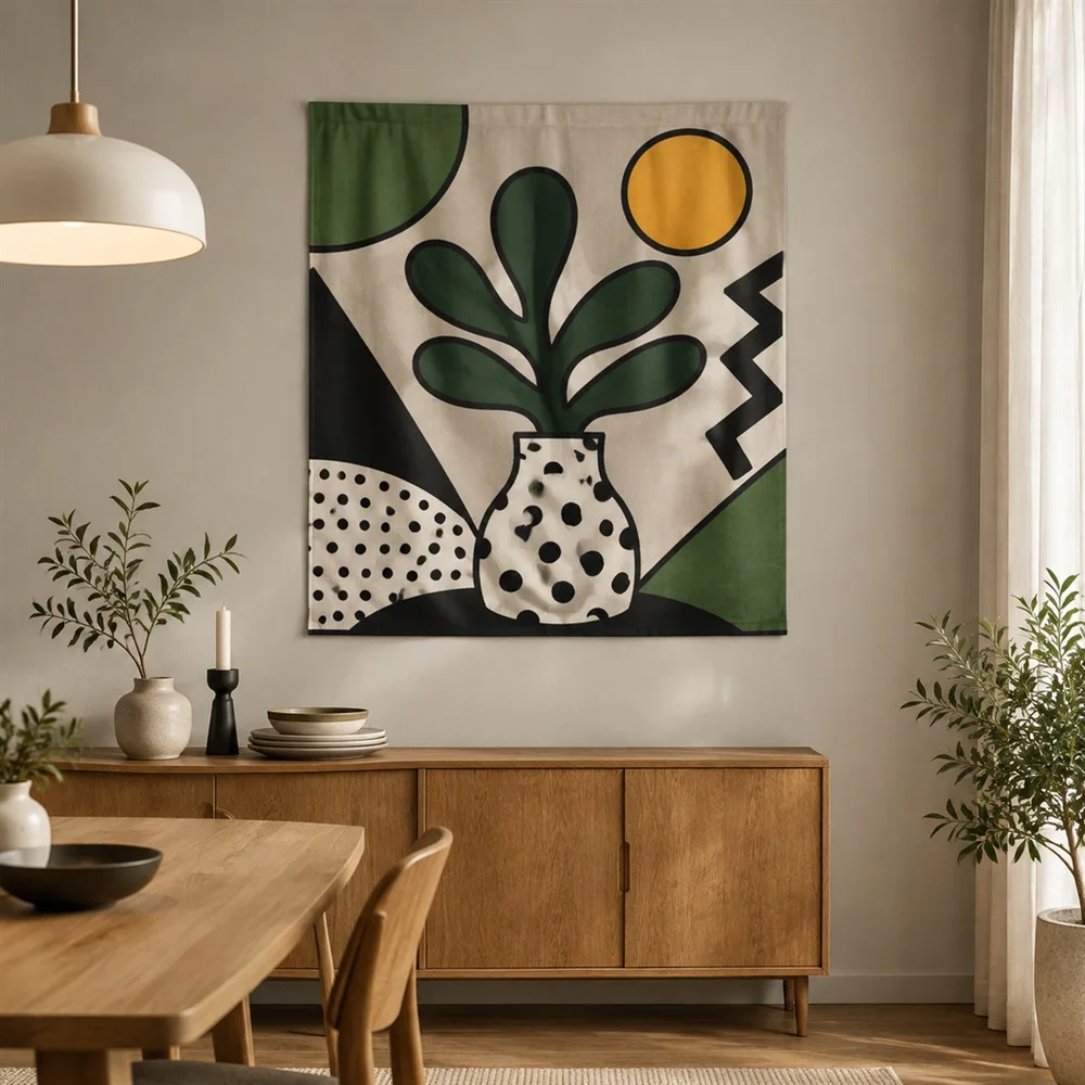 VIKAMA Bold Outline Geometry Center Panel Tapestry Wall Hanging, Postmodern Wall Decor Tapestries for Bedroom Living Room Study