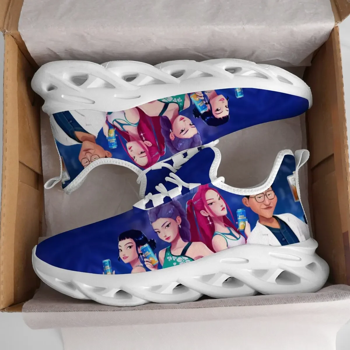 Children's Parent-child Shoes for Spring Cartoon Character Print Lightweight Sneakers Breathable Flat Heel Lace-up Casual Shoes