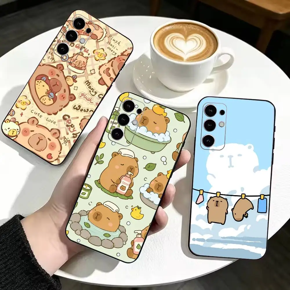Capybara Cute Cartoon   Soft Silicone Case for Samsung S26, S24, S21, S22, S23, S30, Ultra, Plus, FE, Lite-Black