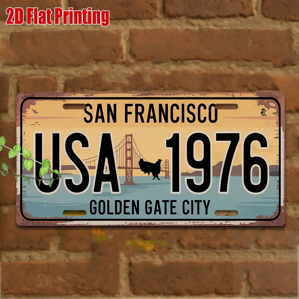 2D Flat,1pc Vintage San Francisco Golden Gate Bridge Metal Sign,Travel-Themed Gift,Golden Gate Bridge Sign for Car Enthusiast
