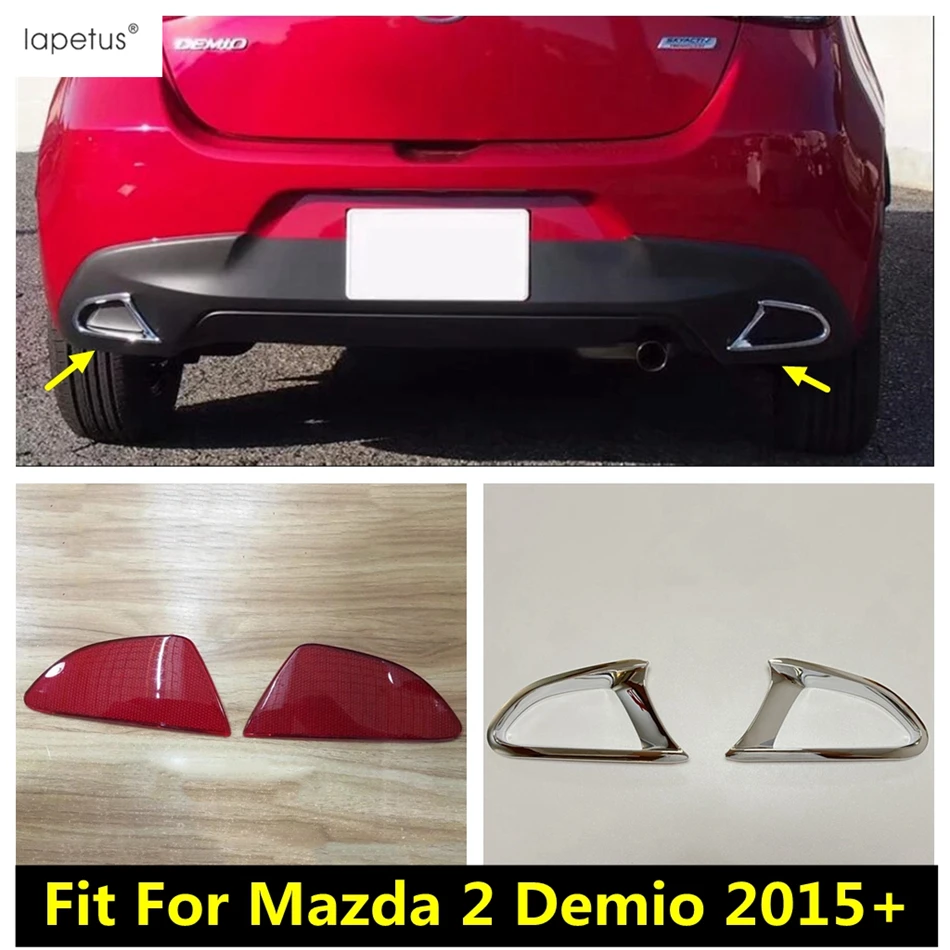 2 Pcs Rear Tail Tailgate Fog Light Lamp Frame Molding Cover Kit Trim For Mazda 2 Demio 2015 - 2023 ABS Red / Chrome Accessories