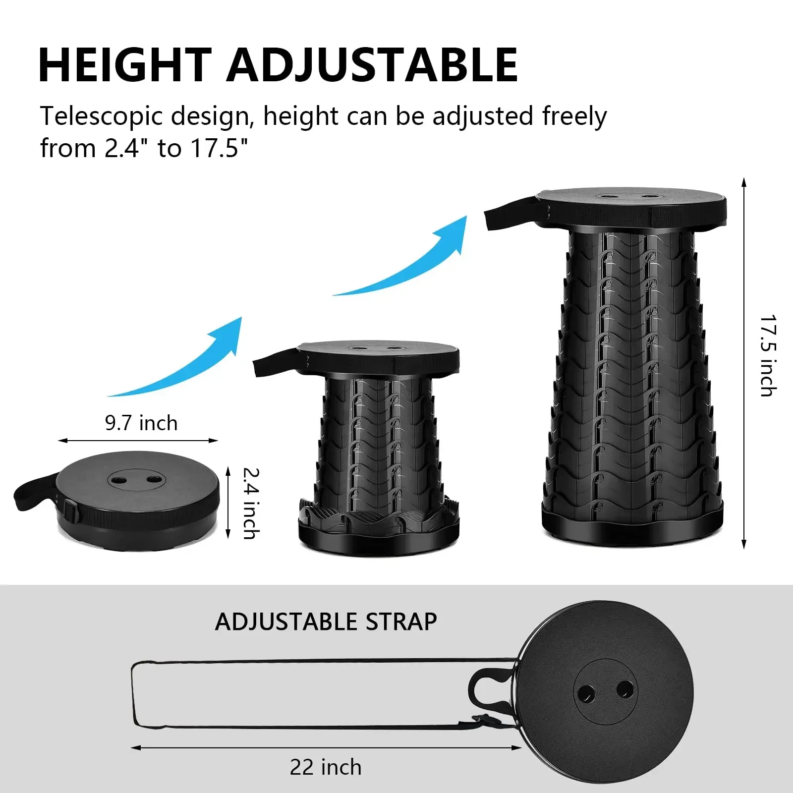 Foldable Stool with Load Capacity of 400lbs Retractable Camping Stool for Hiking Portable Collapsible Telescopic Stool Sturdy