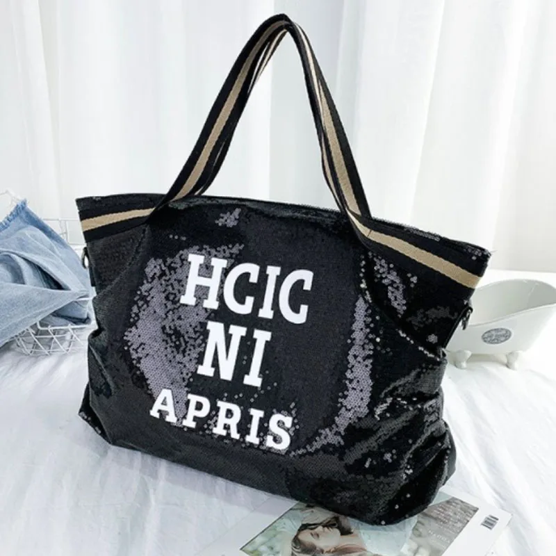 Leopard Sequin Women Handbag  New High-capacity Travel Bag Letter Large Shoulder Letter Bag Hand Messenger Bag Travel Bag