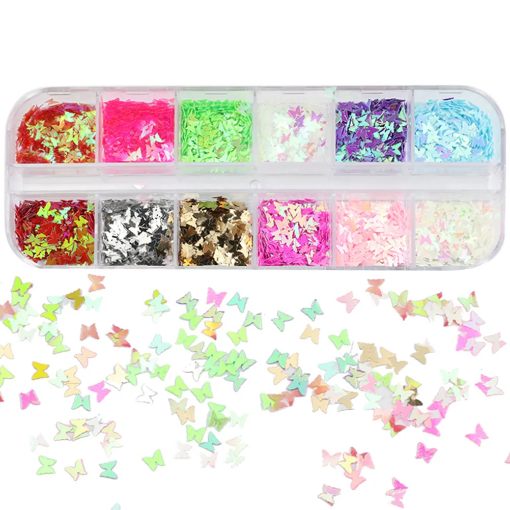 

12 Colors Butterfly Glitter Sequins Box Set for 3D Nail Art Makeup Sequins Eye Shadow Powder Manicure Sticker Glitter Nail Art