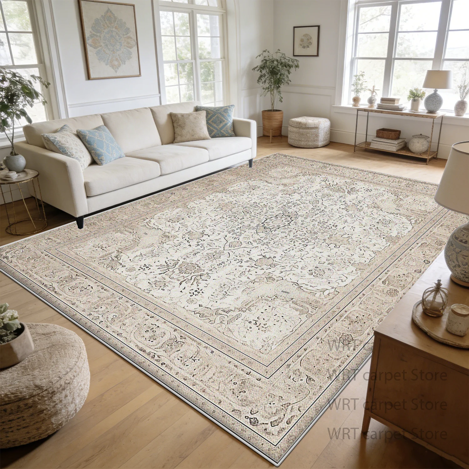 Persian Retro Large Living Room Carpets Cream Color Decoration Non-slip Easy Clean Rug Cloakroom Bedroom 200x300 Floor Mat Sofa