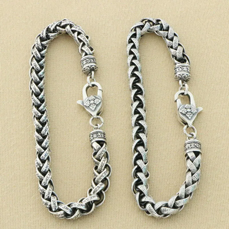 

Pure silver men's bracelet is simple and elegant, woven with six words of truth. Diamond pestle with patterns, ethnic style, hip