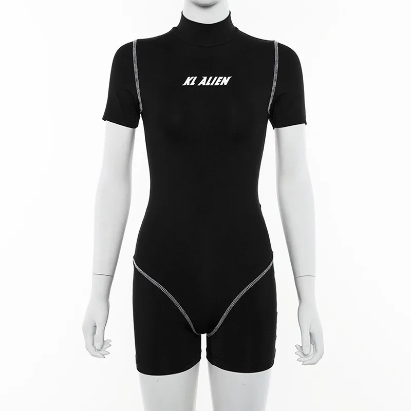 Monos deportivos ajustados para mujer, traje Sexy con estampado de letras reflectantes, cuello alto, informal, primavera y verano