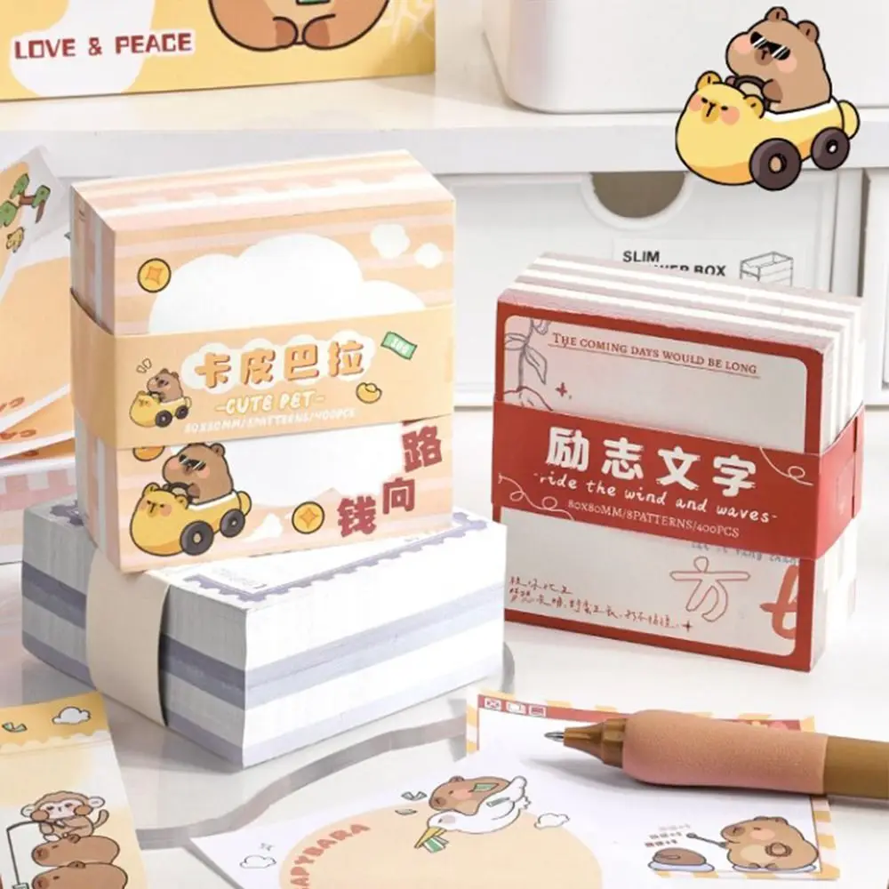 400 Sheets Message Paper Cute Capybara Note Paper Non Sticky Square Memo Reminder Paper Cartoon Kawaii Memo Notepad Stationery