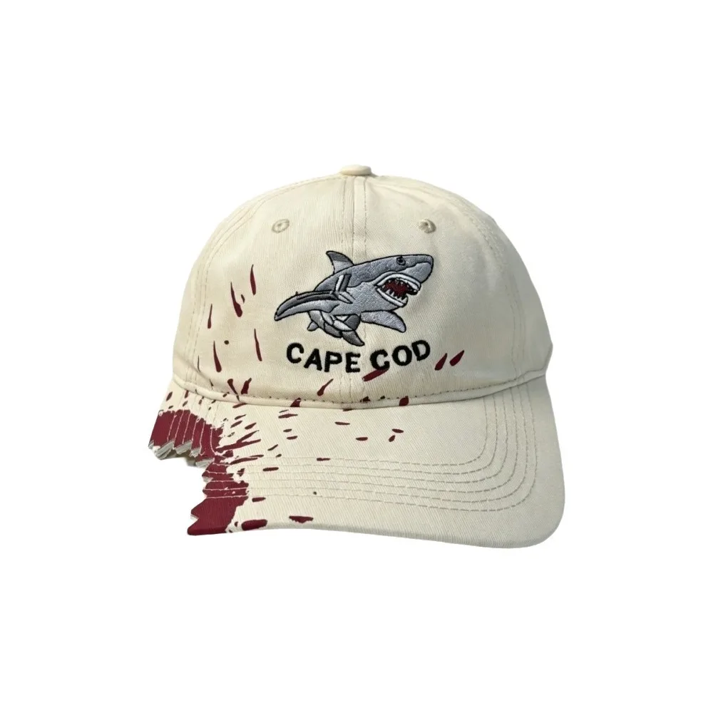 Chomped Brim Design Shark Bite Cap Premium Cotton Vibrant Fabric Paint Embroidered Baseball Hat Pre-Curved Sunshield
