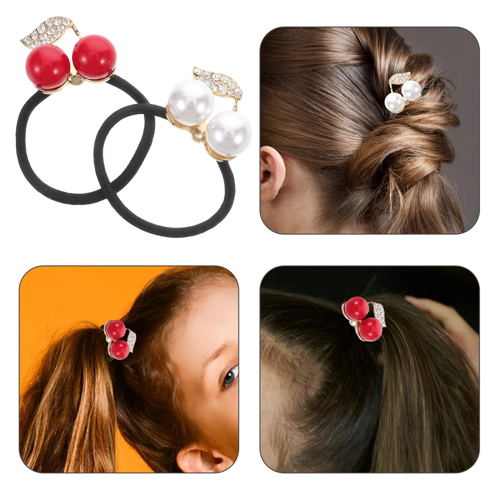 

6Pcs Cute Rhinestone Cherry Hair Ties Elastic Hair Bands Ponytail Holders Girls Women Ponytail Holders for Women
