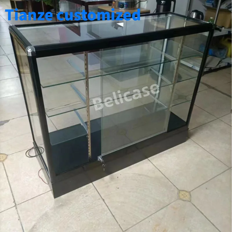 

（customized）Smoke Shop Glass Display Cabinet with Lighting Lockable Grocery Shop Display Cases Thick Aluminum Frame Glass Showca