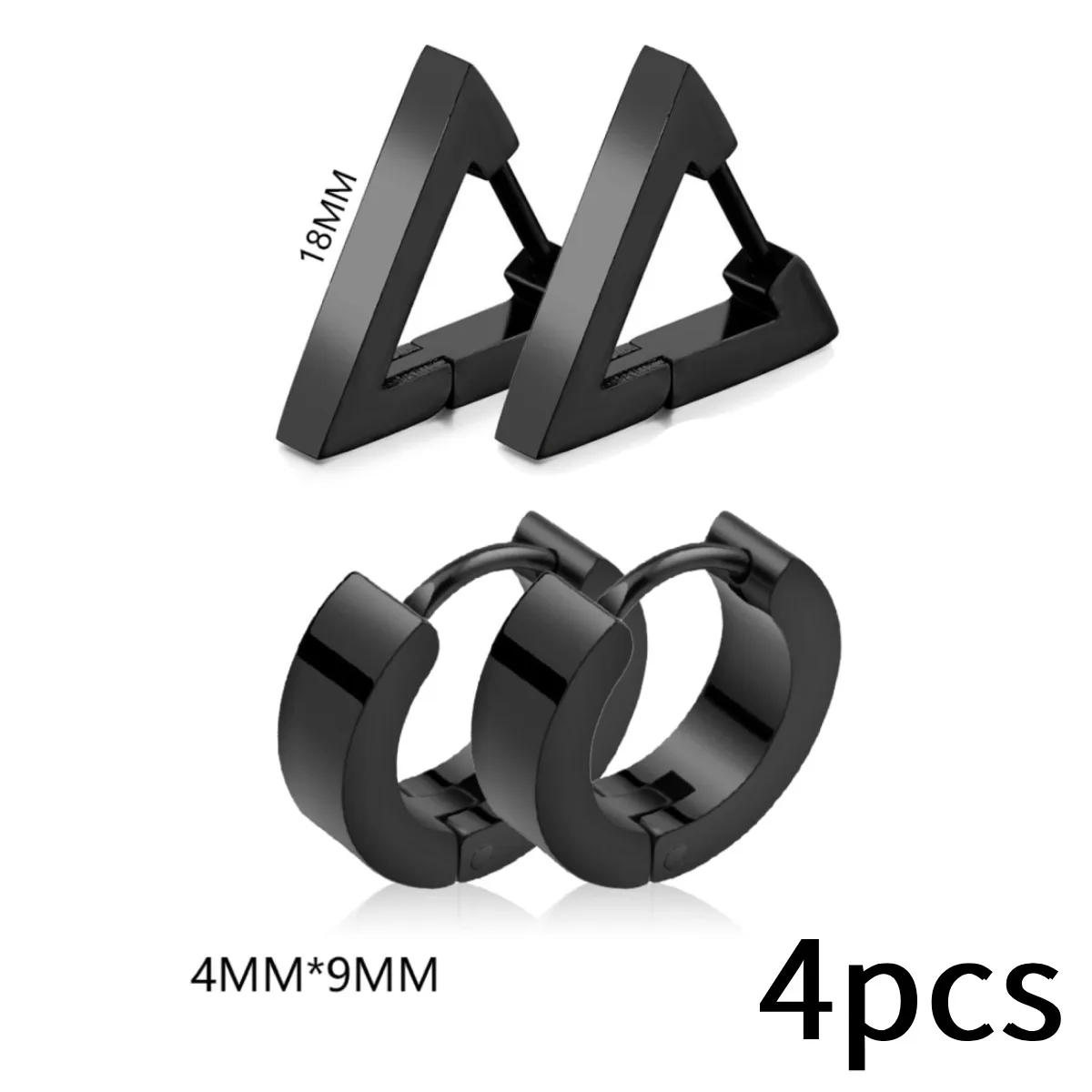 4Pcs Stainless Steel Hoop Earrings Set Triangle Round Geometric Earrings for Men Women Punk Jewelry