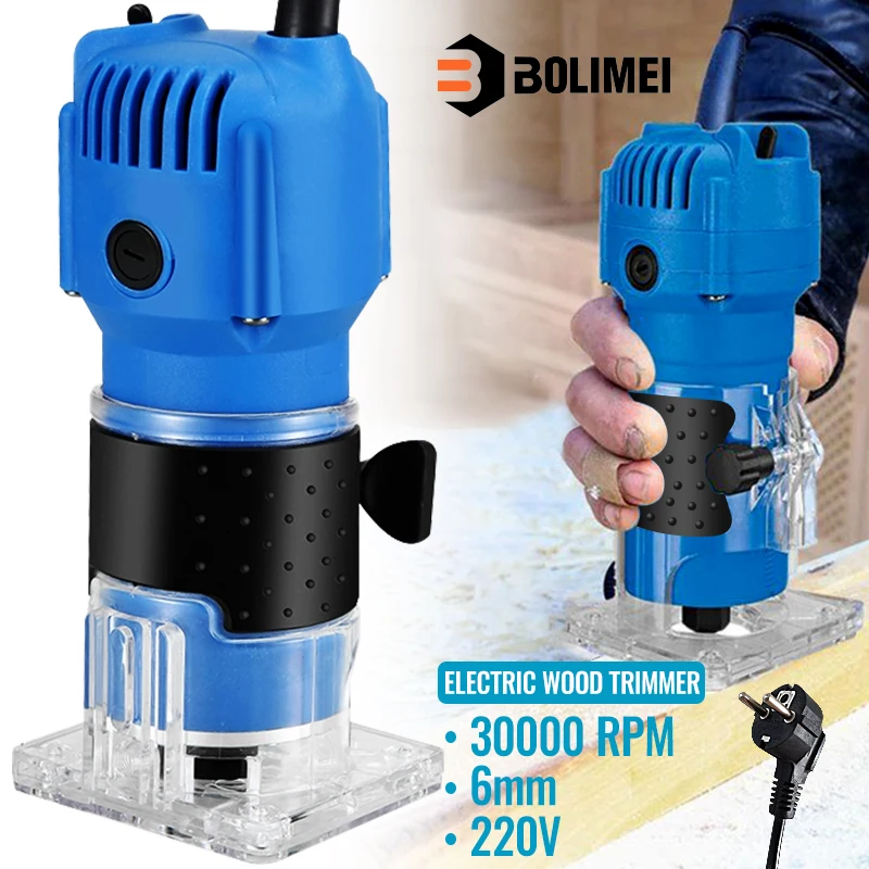 Ballmei 220V Eu plug 800W Router telapak tangan elektrik pemangkas tangan kayu Router Collets alat pertukangan kayu laminasi pemangkas 30000RPM