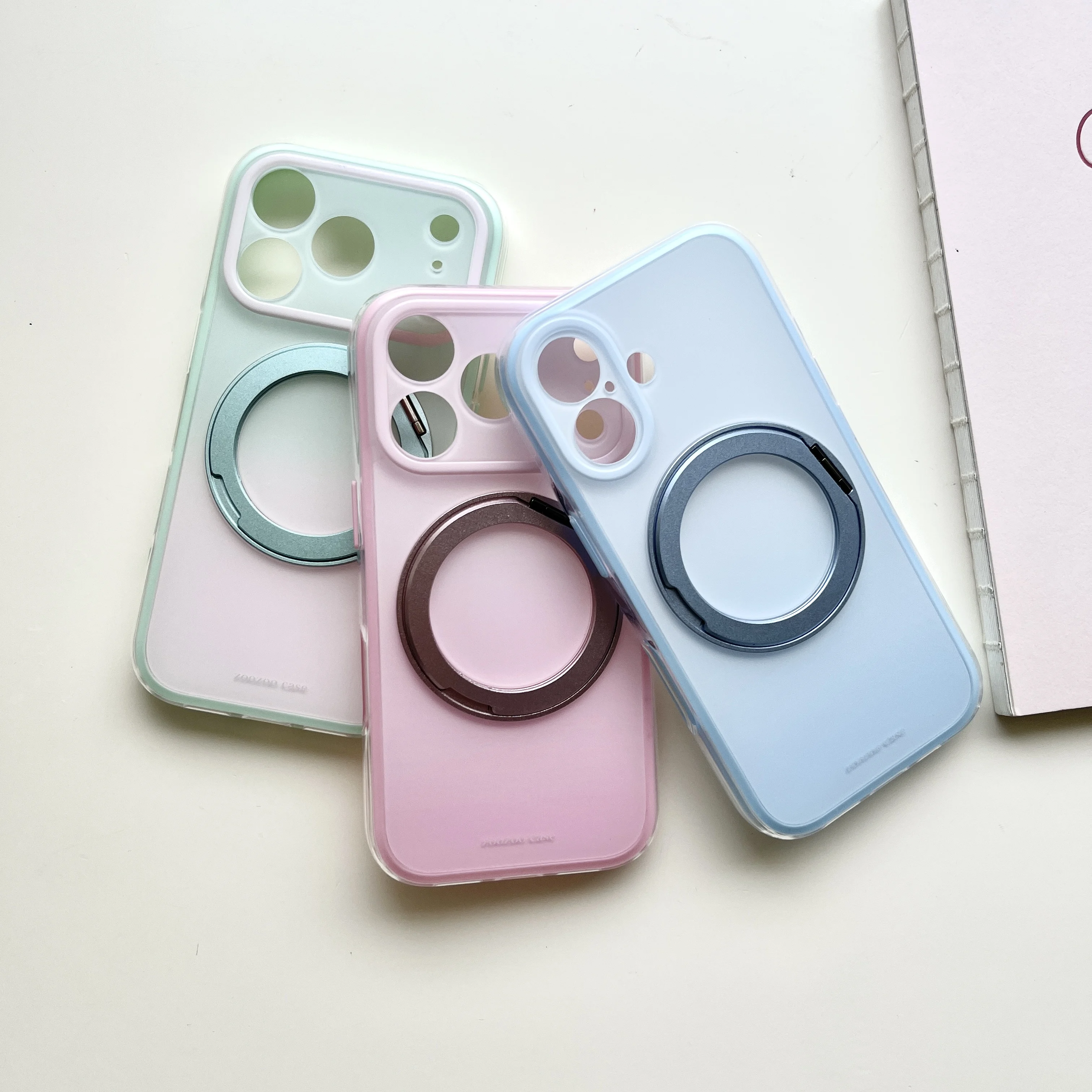 Fashion Gradient Matte Magnetic Rotatable Ring Stand Phone Case For iPhone17 16 15 Pro Max Shockproof Dustproof Protective Cover