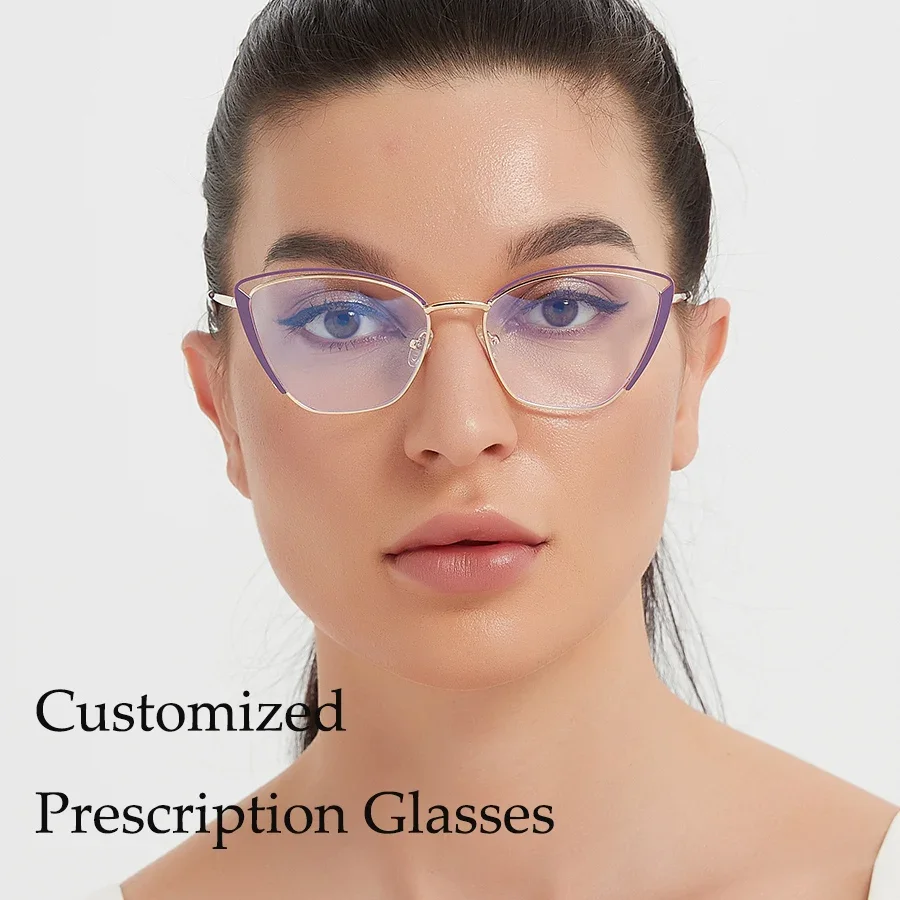 Customize Prescription Glasses Women Cat Eye Multi-Focal Progressive Photochromic Anti-Blue Light Myopia Hyperopia Eyeglasses