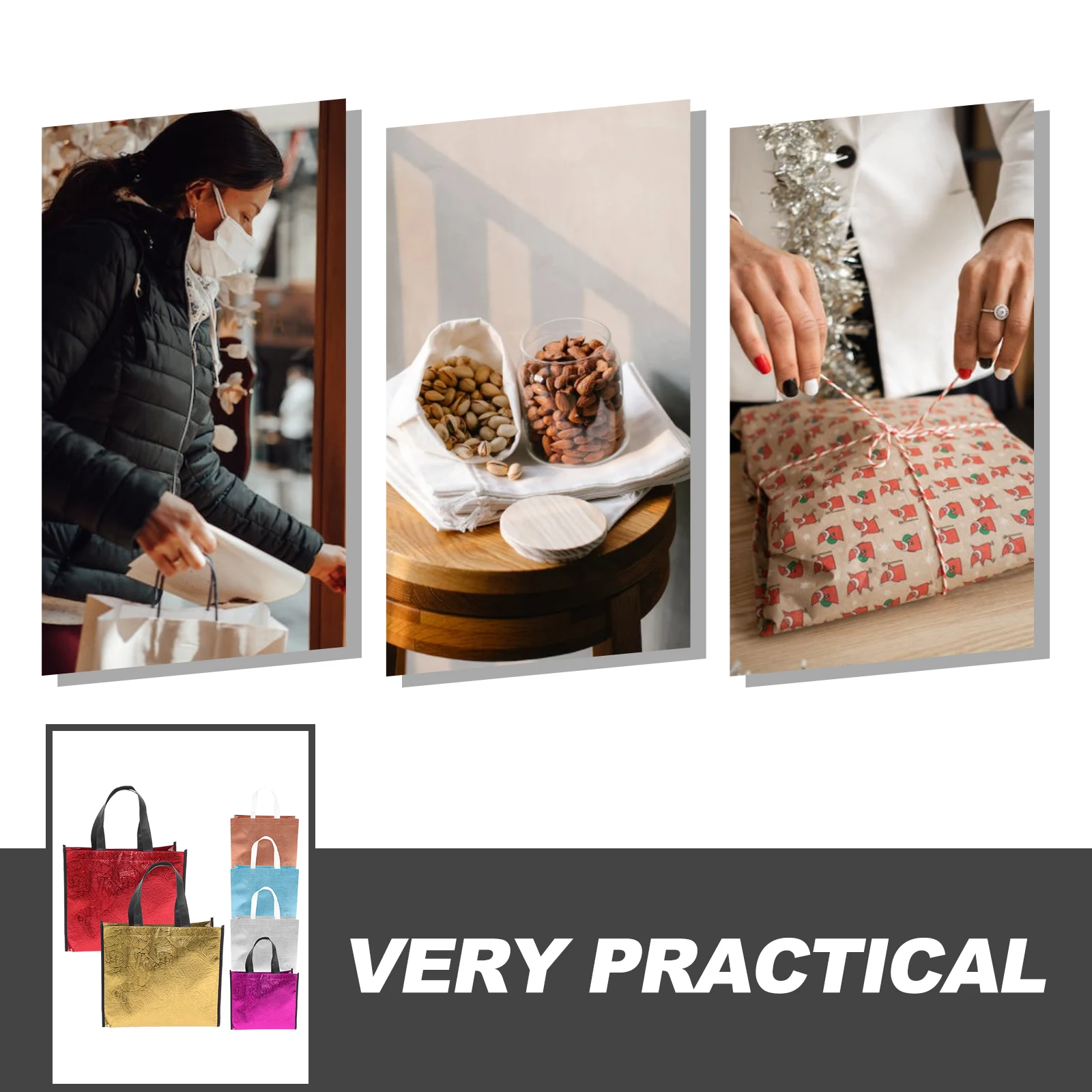 

6Pcs Large Colored Gift Bags Reusable Gift Packaging Bags Handles Portable for Party Wedding Birthday Portable Shopping Bags,