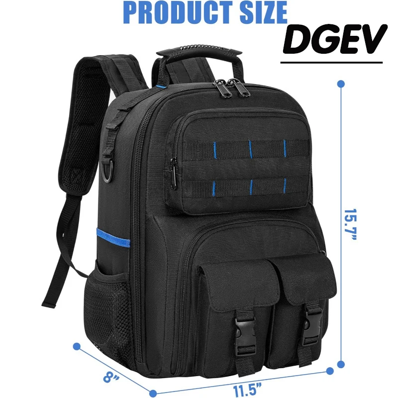 د ‌ حقيبة ظهر GEV متعددة الوظائف مقاومة للماء مع أشرطة كتف مبطنة وحقيبة تنظيم قابلة للإزالة وحقيبة عمل سباك كهربائي
