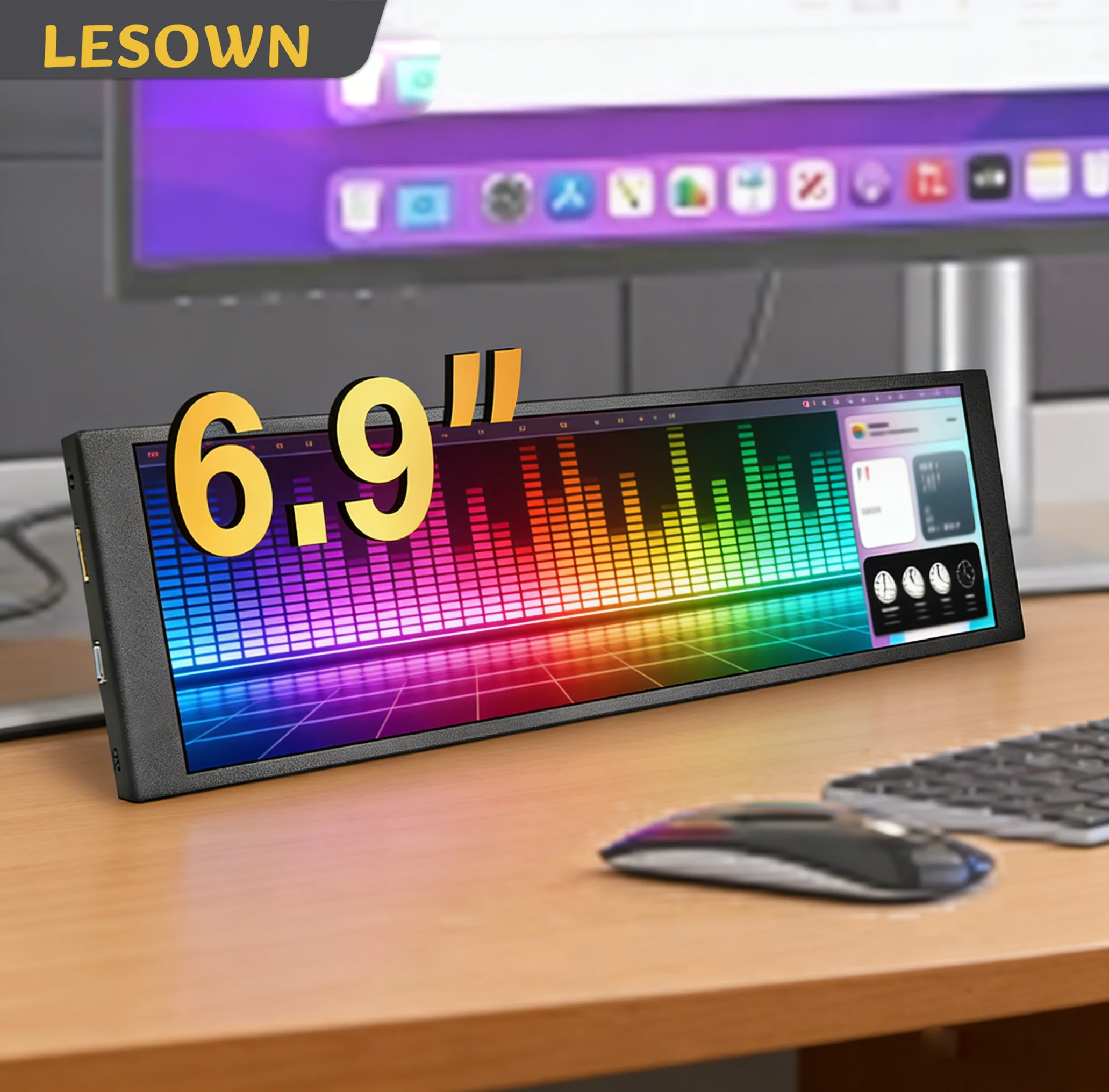 LESOWN 6.9 7.9 8.8 11.3 Inch Tiny Portable Monitor Stretched Strip Display External Auxiliary Monitor for Audio spectrum Laptop