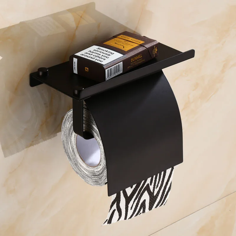 

Black Roll Paper Holder Simple Matte Black 304 Stainless Steel Toilet Paper Holder with Phone Holder Bathroom Toilet Matte