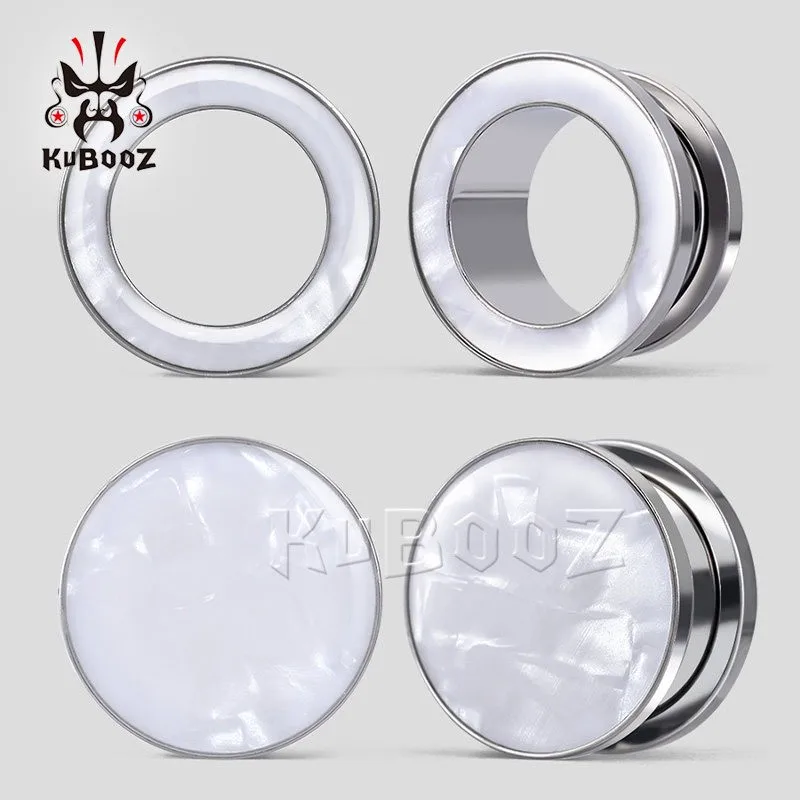 KUBOOZ Stainless Steel White Shell Ear Tunnels Plugs Gauges Piercing Screw Expanders Body Jewelry Earrings Gift 2PCS 6-25mm