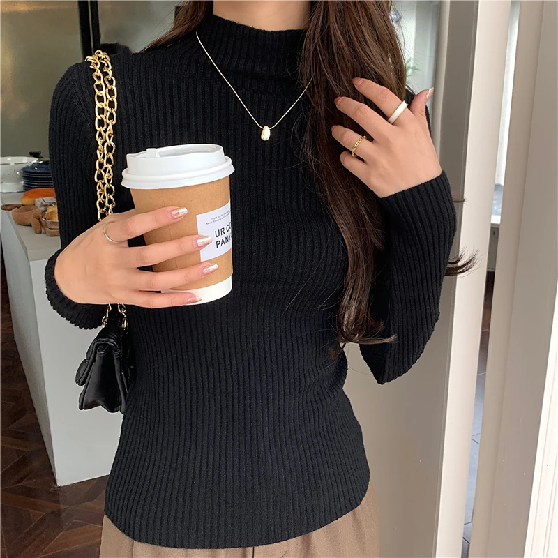 chic Autumn winter Sweater Pullovers Women Long Sleeve casual turtleneck warm basic Sweater knit Jumpers top 2024