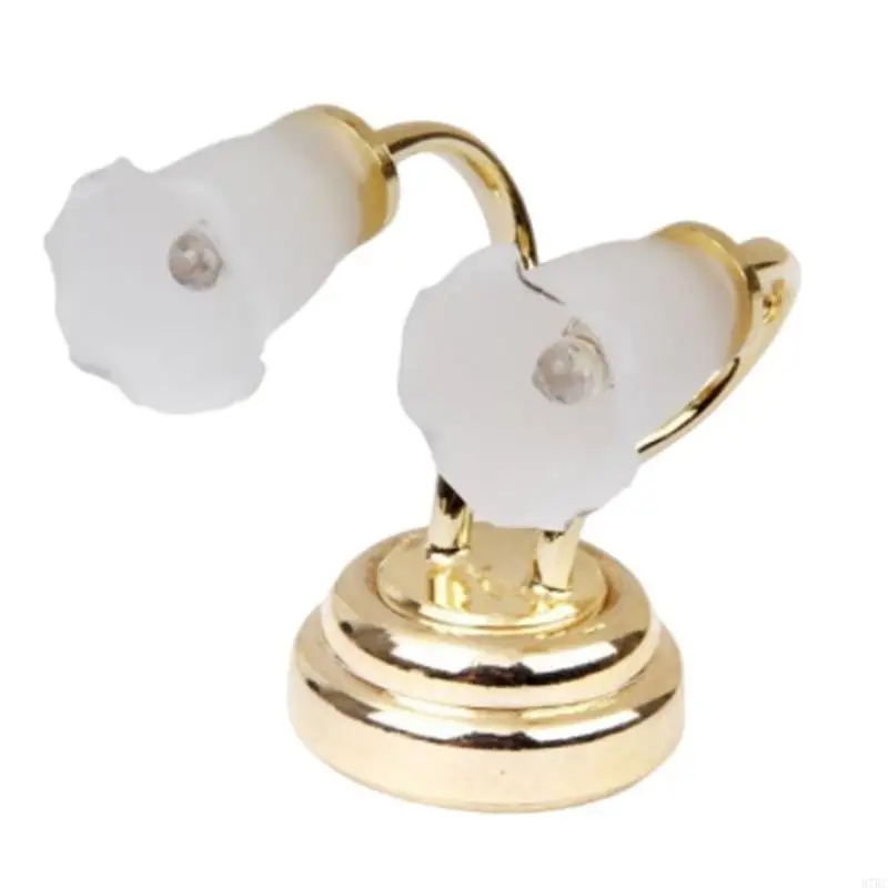 

97BC Elegant Miniature Wall Lamp Double Head LED Wall Sconce for Dollhouses Interiors