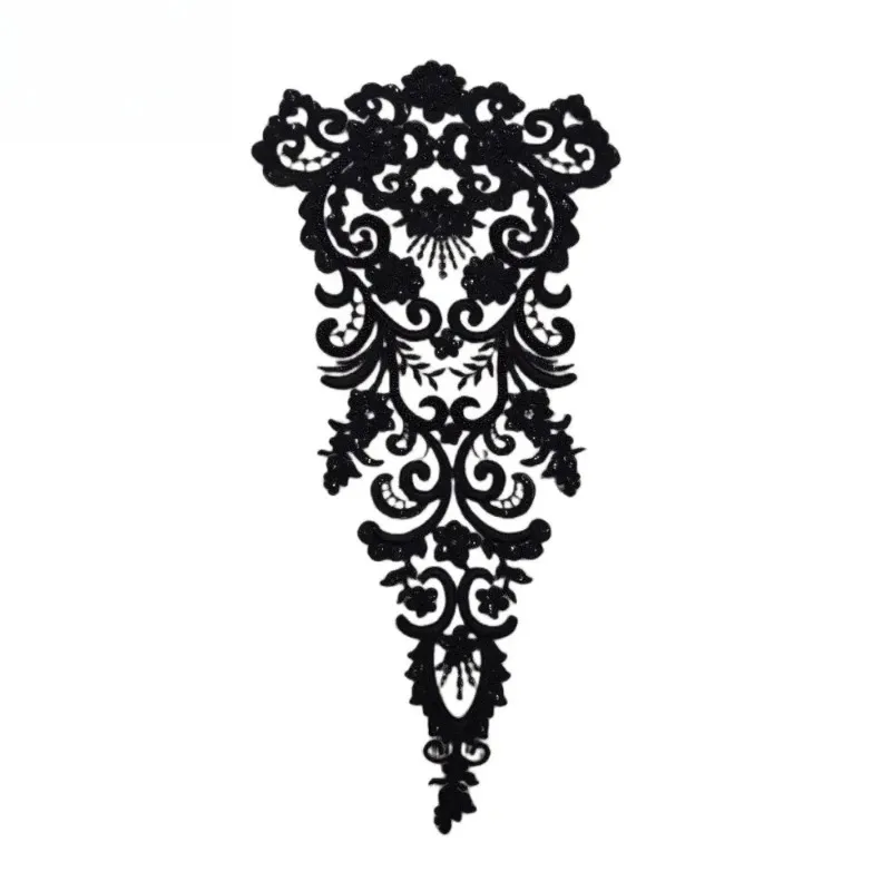 2PCS Black Red Ivory Beaded Luxury Embroidery Lace Back Flower Stickers Wedding Dress Fashion Show Decoration Handmade