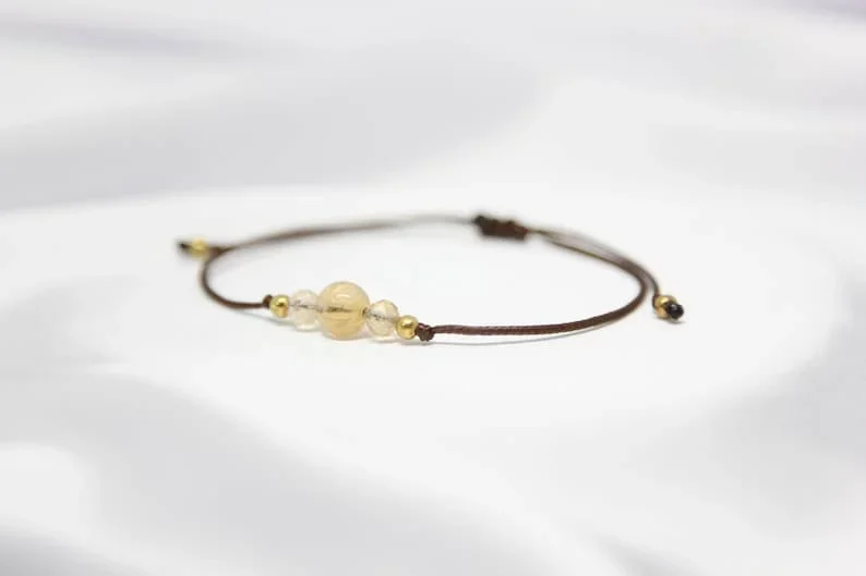 Citrine Natural Crystal Bracelet Custom Gift for Her November Birthstone Adjustable Beads