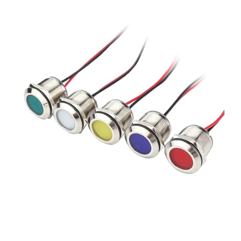LED Metal Indicator Waterproof Power Work Signal Light with Line AC220V DC24V Installation Aperture 6/8/10/12/14/16/19/22mm
