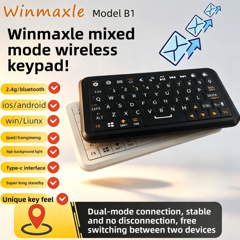 Winmaxle Wireless Bluetooth Somatosensory Keyboard and Mouse Blackberry Style RGB Multi-system Compatible Portable Mini Keyboard