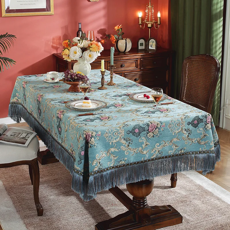 EIFLOY-Vintage Tablecloth Rectangular Table, Luxury, for Party, Dining Table Cover, Square, Chenille Jacquard Fabric Table Cloth