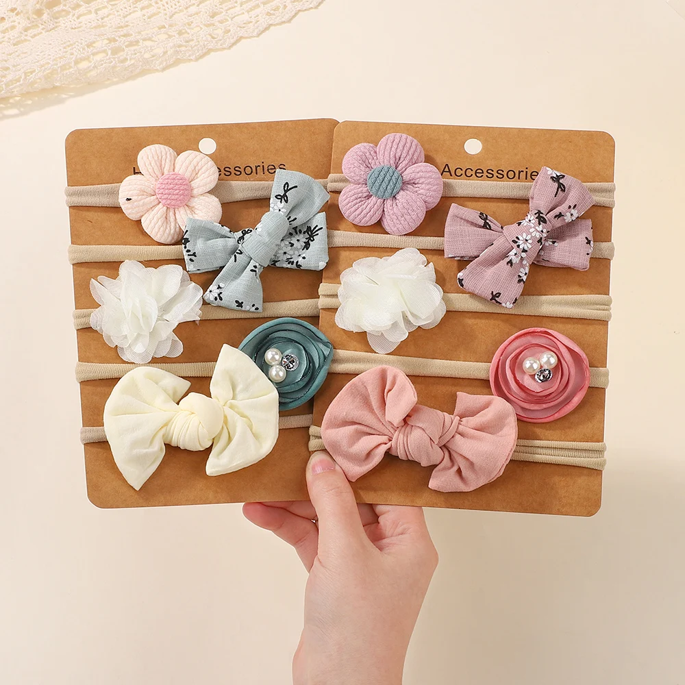 

5pcs/Set Sweet Flower Fabric Baby Girl Bow Print Headbands Elastic Princess Hairbands for Kid Photography Props Hair Accessories
