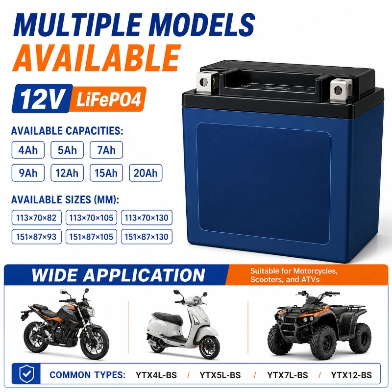 Motorcycle Battery Range 4AH - 15AH 12V Scooter Lithium Battery Lithium Iron Phosphate Rechargeable Battery Pack