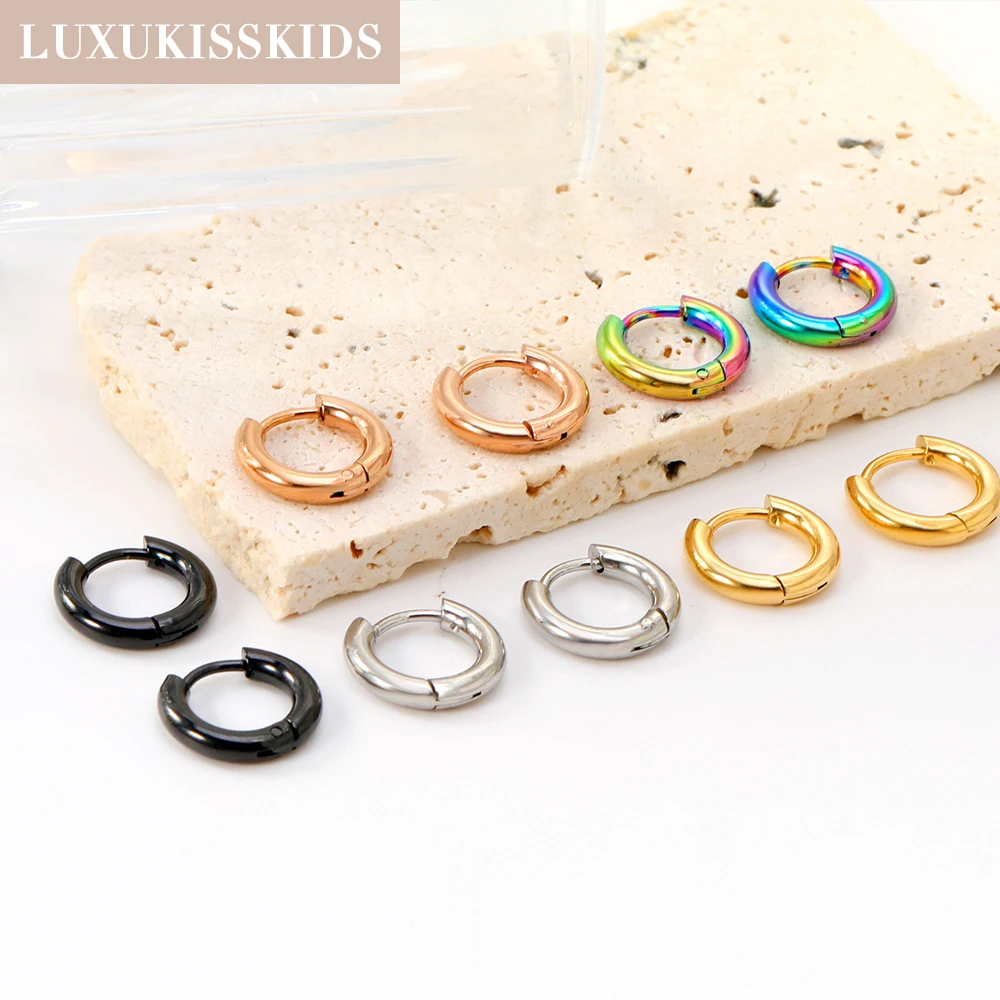 LUXUKISSKIDS Trend 1pairs Huggie Hoop Earrings for Woman/Men Surgical Steel Minimalist Classic Round Gold Color Cartilage Tragus