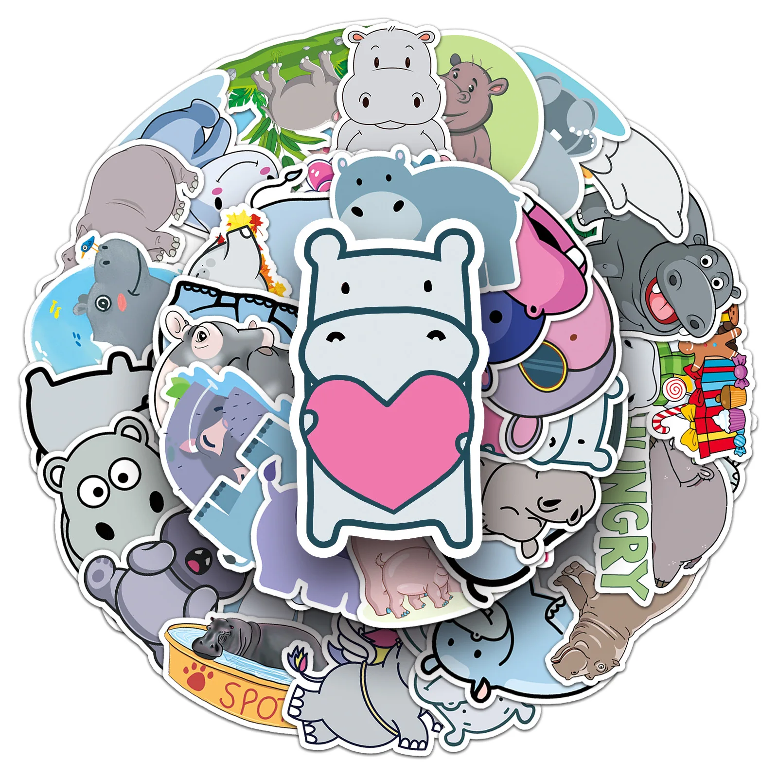 

50PCS Hippo Animal Sticker Cartoon Cute Funny Graffiti Creative DIY Stationery Box Laptop Phone Case Water Cup Waterproof Decal