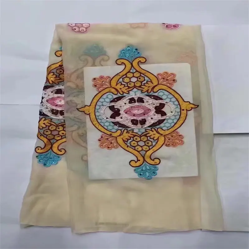 New High Quality 100% Silk georgette embroidery Fabric Design 5 Yards For Garment Neat Embroidery On The Materia.L