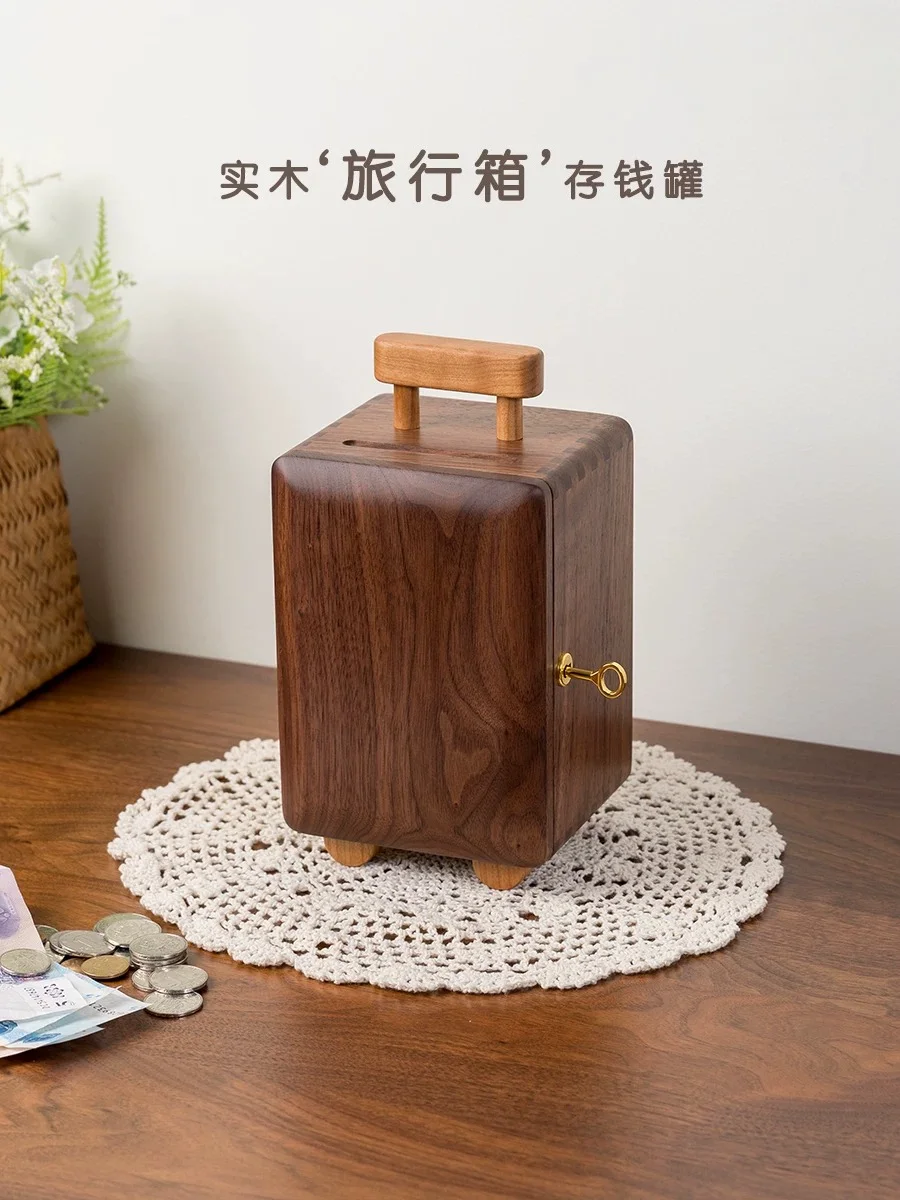 Creative black walnut piggy bank change storage box coin note piggy bank ornament for children's birthday gifts