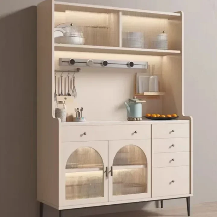 

Modern Large Kitchen Pantry Cabinet Set with Wall Mounted Storage Sideboard Freestanding Wall Shelves 6 Drawers Buffet Cabinet