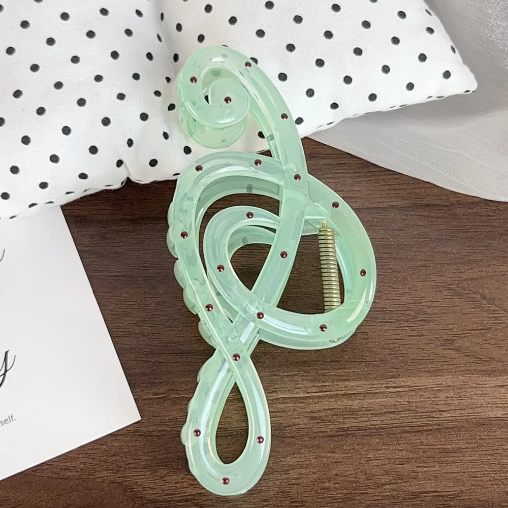 Fashion 13CM Music Note Hair Claw Polka Dot Pattern Oversized Acrylic Shark Clip Ponytail Holder Women Girls
