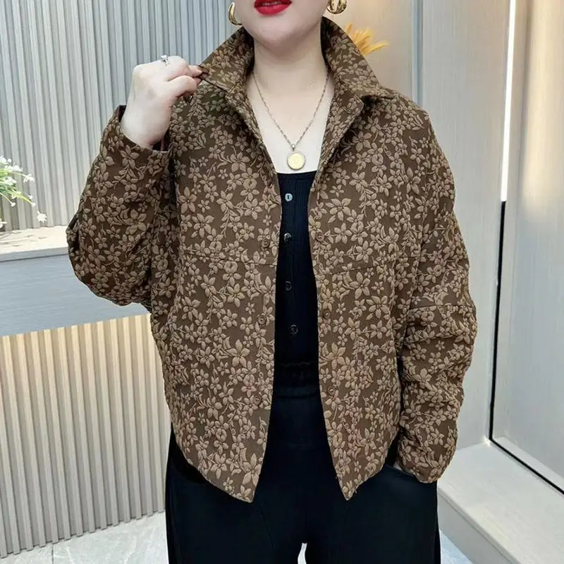 Autumn Women's Fashion Mom Short Jacket Plus Size Casual Q Middle-aged and Elderly Loose Long Sleeved Top Versatile Slim Jackets