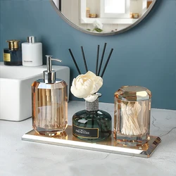 Luxury Crystal Glass Hand Sanitizer Dispensing Bottle Aromatherapy Tray Toothpick Box Clear Lotion Bottle Bathroom Accessories