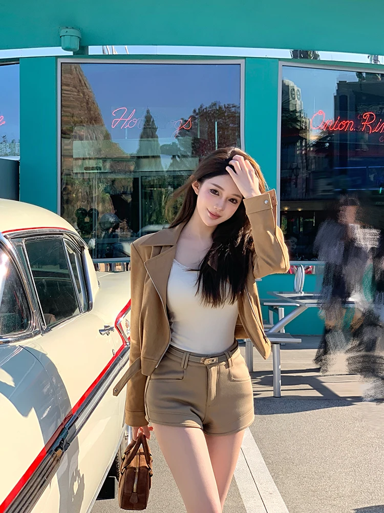 

Chill Berlin Sunset Винтажный коричневый воротник из замши и хлопка Женская мода для поездок на работу Slim Fit на молнии Long Sve