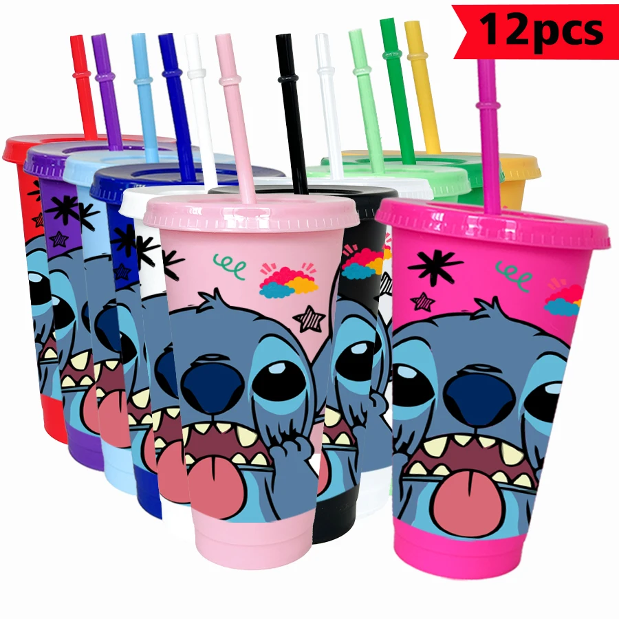 

12pcs/lot Disney Stitch Caiyun 26oz Colorful Plastic Tumbler Birthday Party Drinkware Juice Coffee Cup